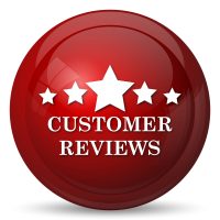 Customer reviews icon. Internet button on white background.